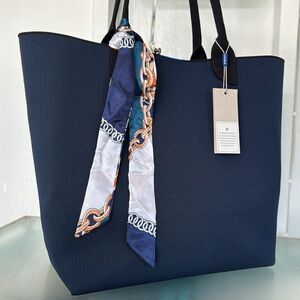 Rothy’s Bag Large Elegant Navy Blue Canvas Tote Bag with Scarf Accent